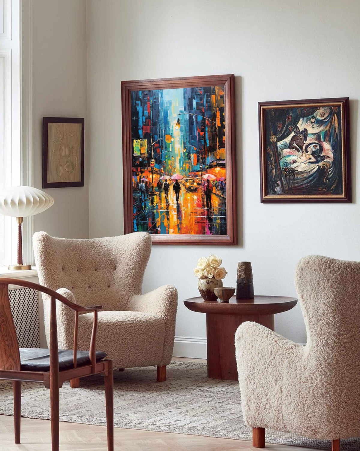 Impasto Cityscape Painting Vibrant Urban Rain