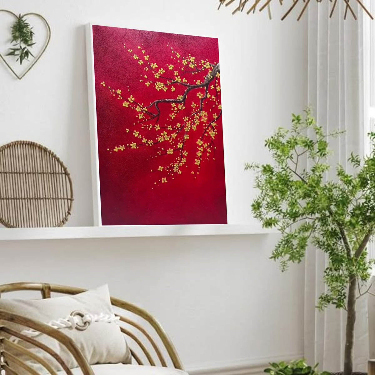 Landscape Red Background Plum Blossom Painting