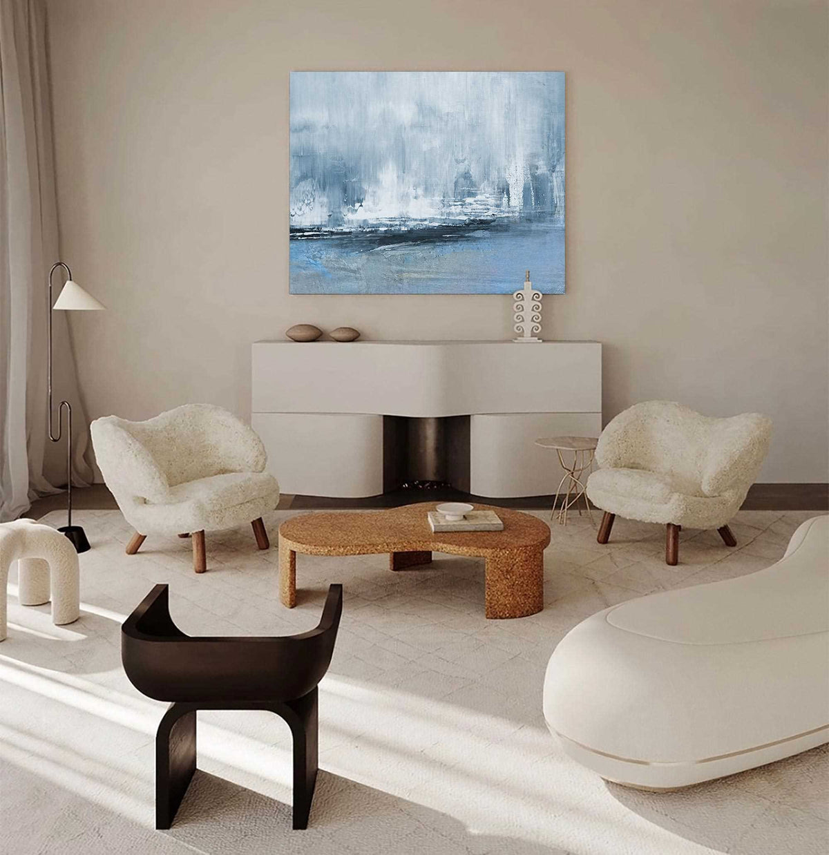 Misty Coastal Rain Abstract Painting Horizontal