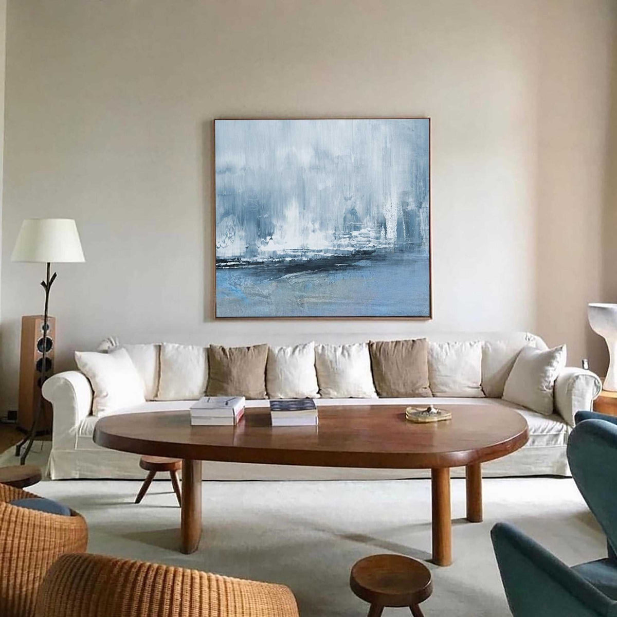 Misty Coastal Rain Abstract Painting Horizontal