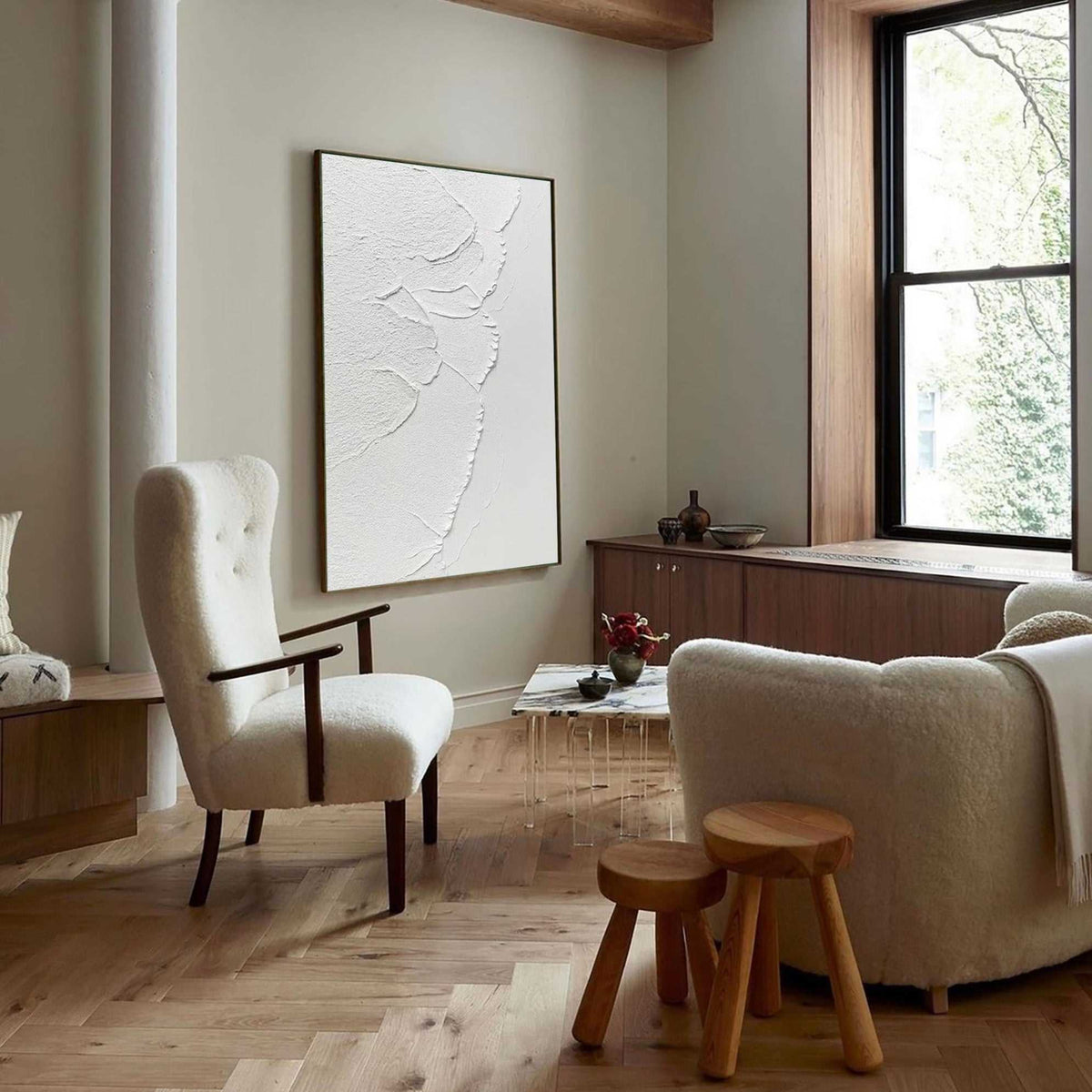 Off‑White Vertical Raised‑Relief Heavy‑Textured Artwork