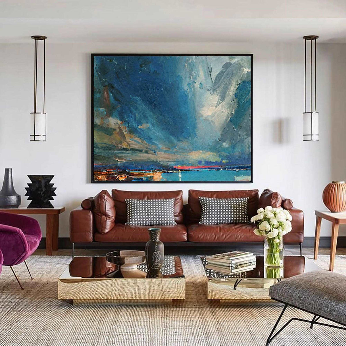 Stormy Coastal Sunset Abstract Painting