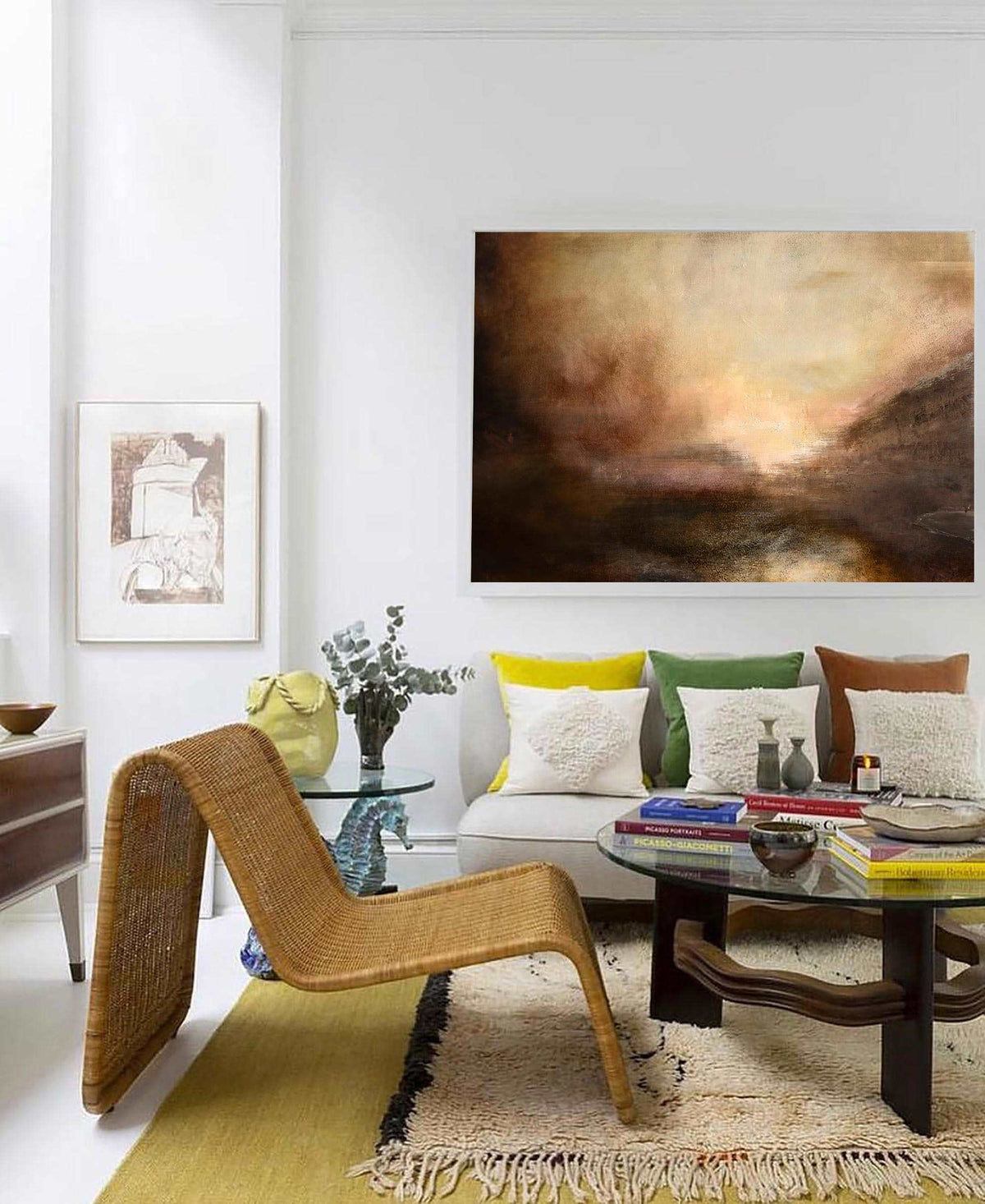 Serene Warm Tonal Seascape Abstract Oil Painting