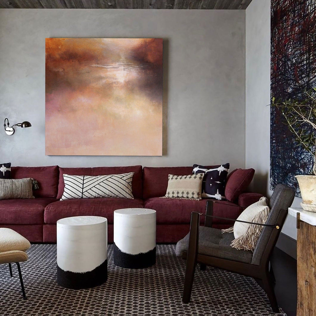 Blush Terracotta Landscape Oil Painting
