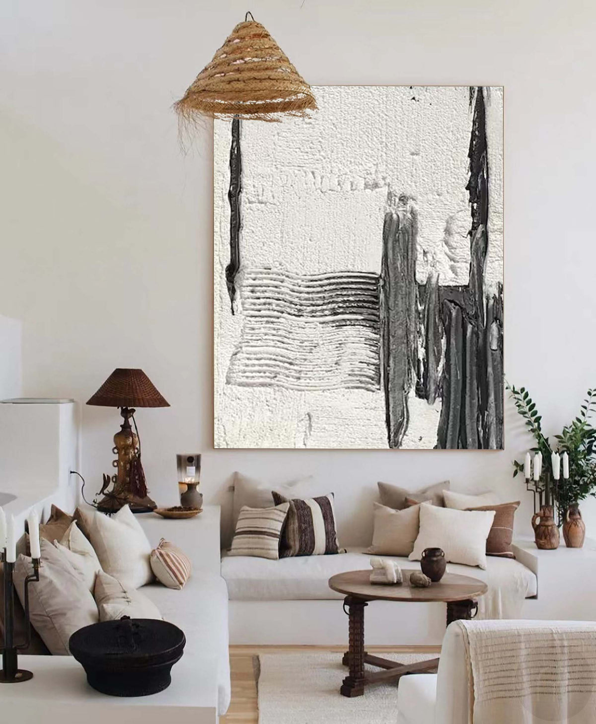 Black‑White Square Stroke‑Block Rippled‑Textured Artwork