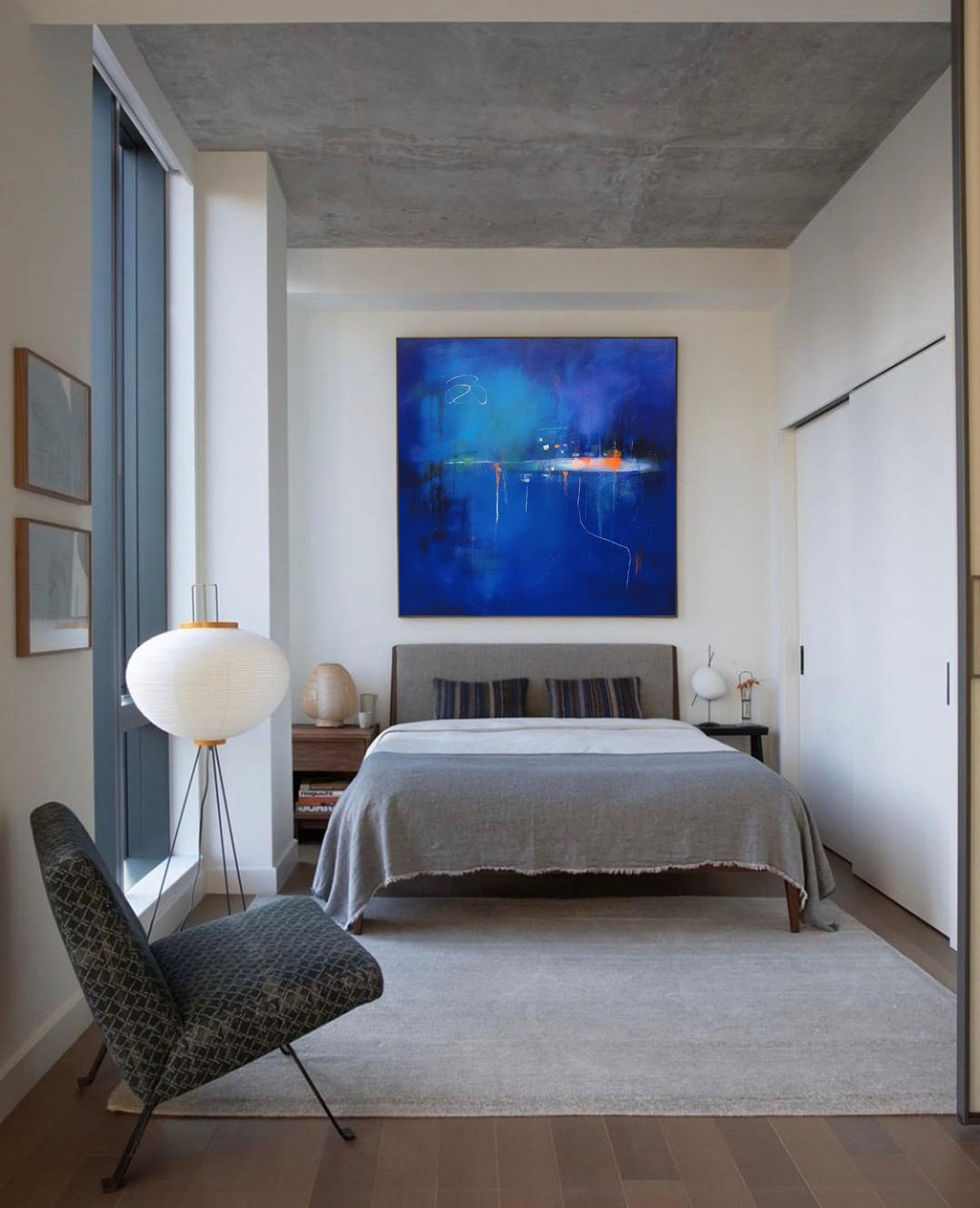 Expressionist Twilight Painting Deep Blue Modern Wall Art