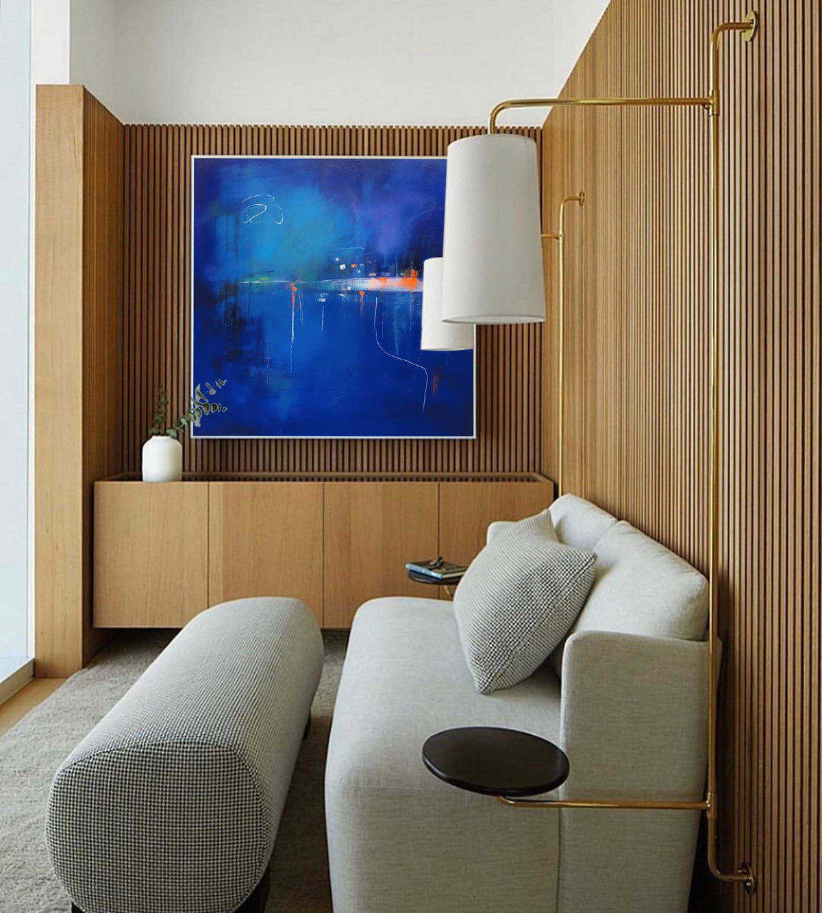 Expressionist Twilight Painting Deep Blue Modern Wall Art