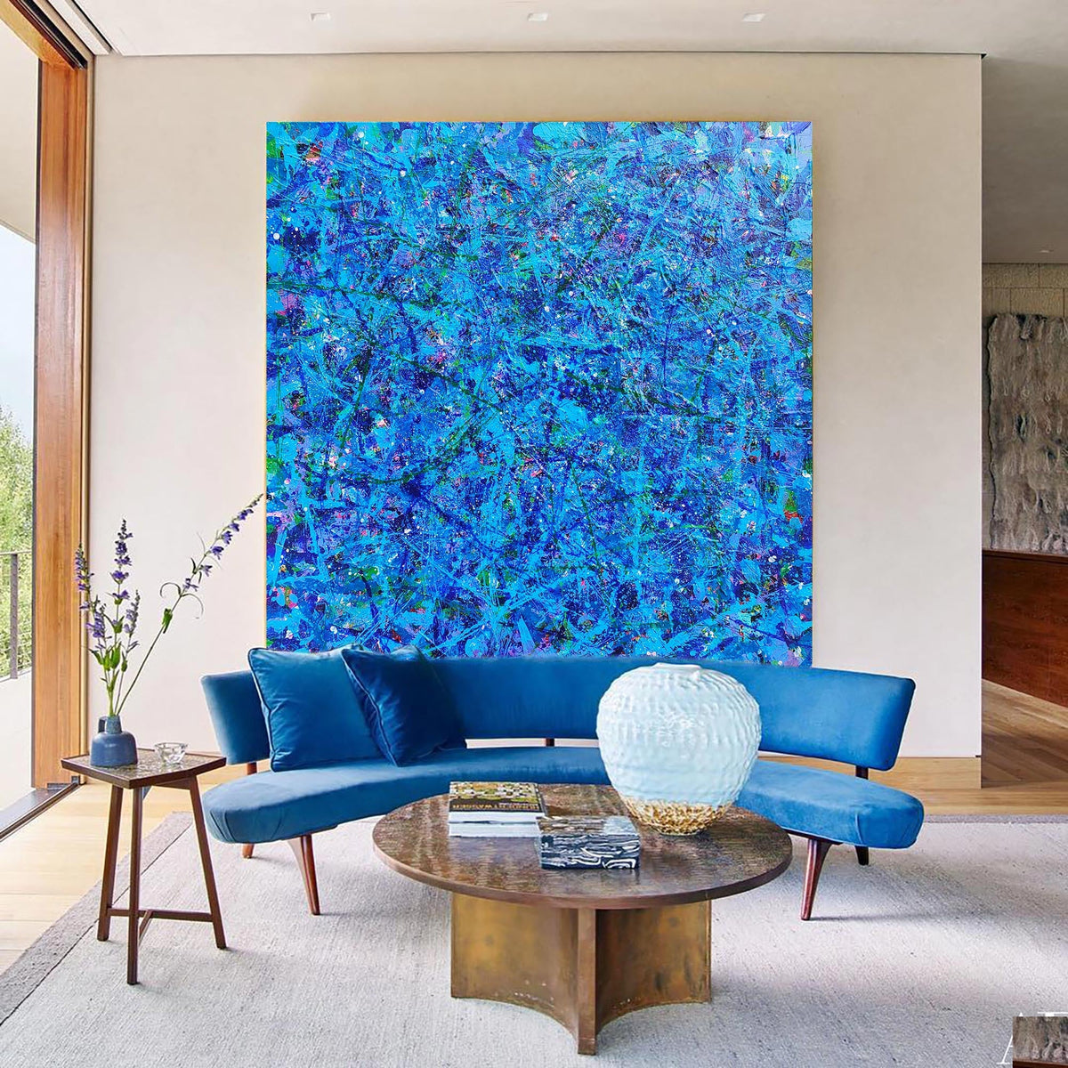 Vibrant Blue Expressionist Oil Painting Square