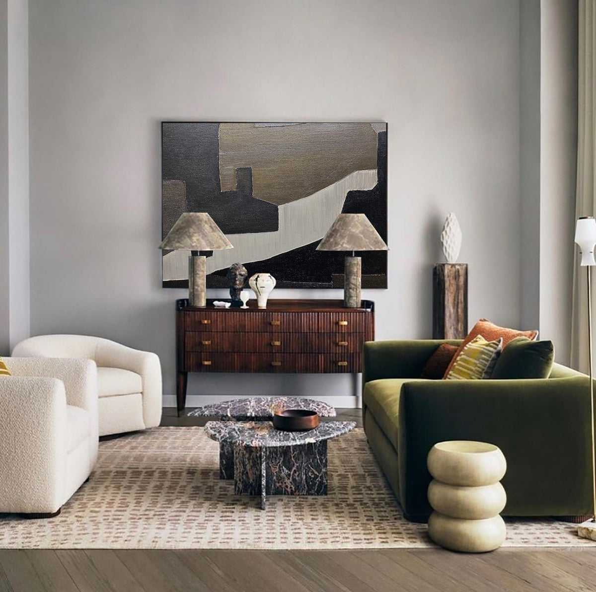 Contemporary Minimalist Black White Geometric Abstract Painting