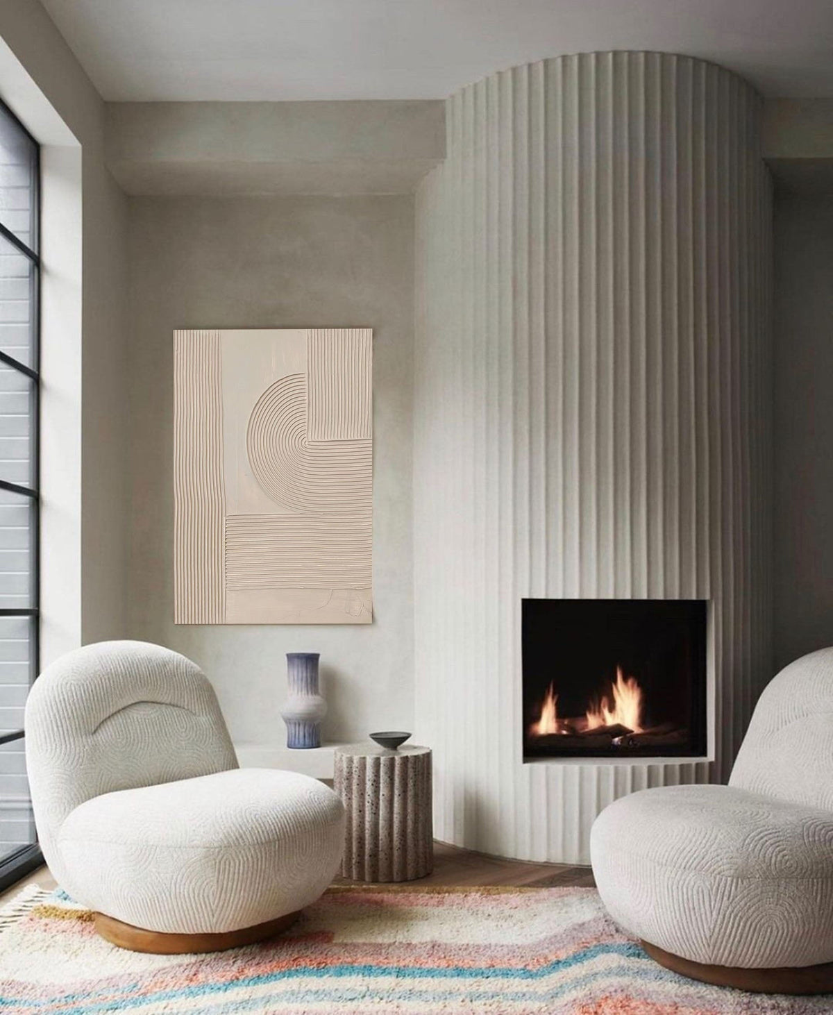 Modern Beige Linear Geometric Abstract Wall Art