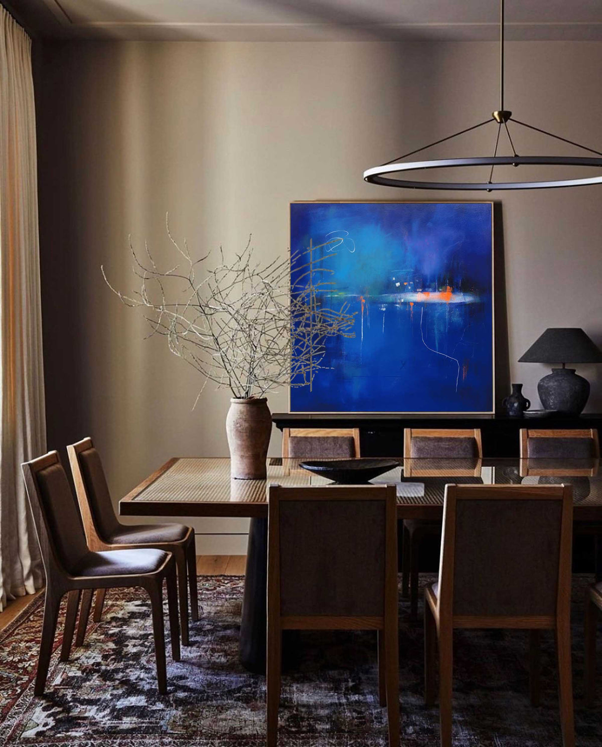 Expressionist Twilight Painting Deep Blue Modern Wall Art