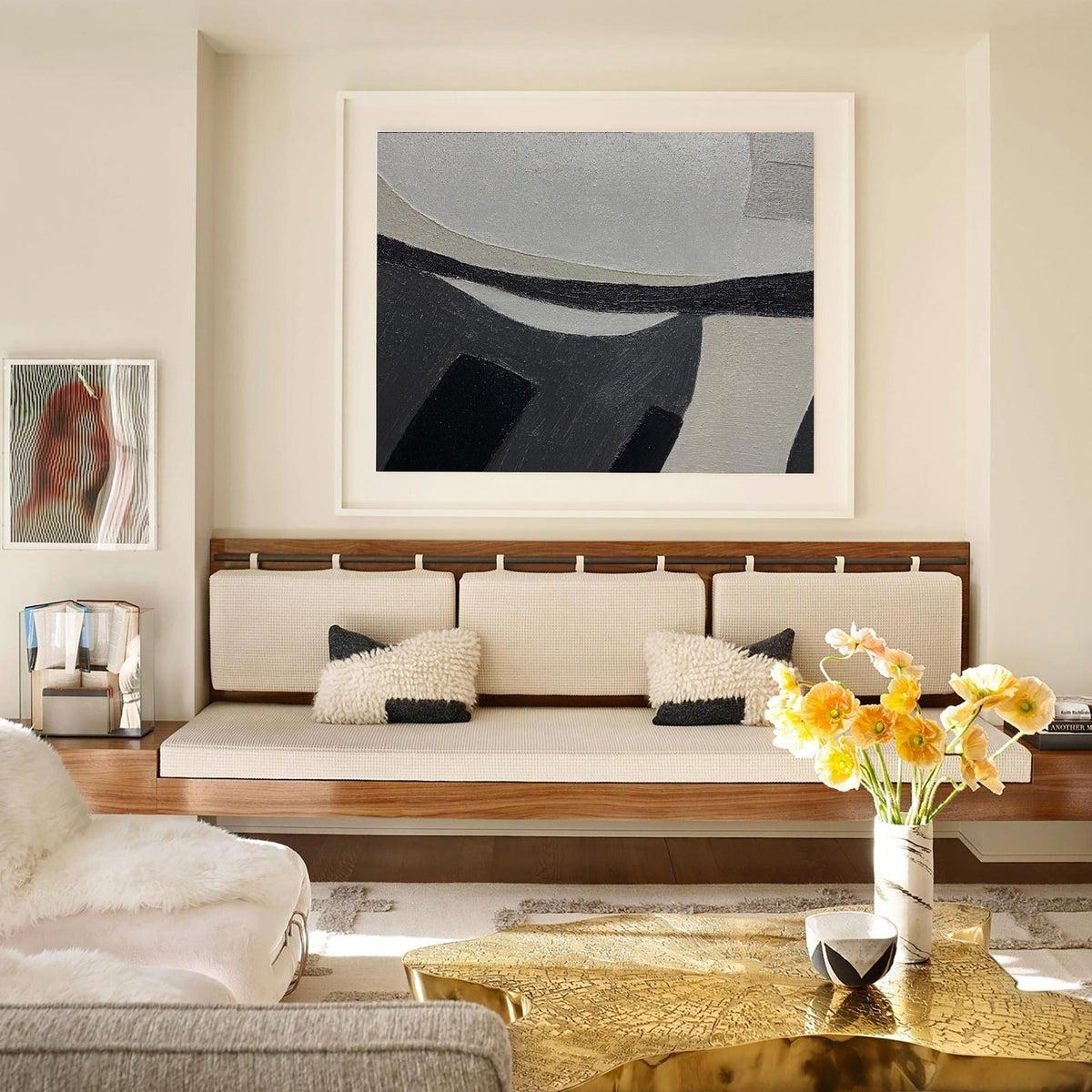 Contemporary Minimalist Black Beige Abstract Geometric Painting