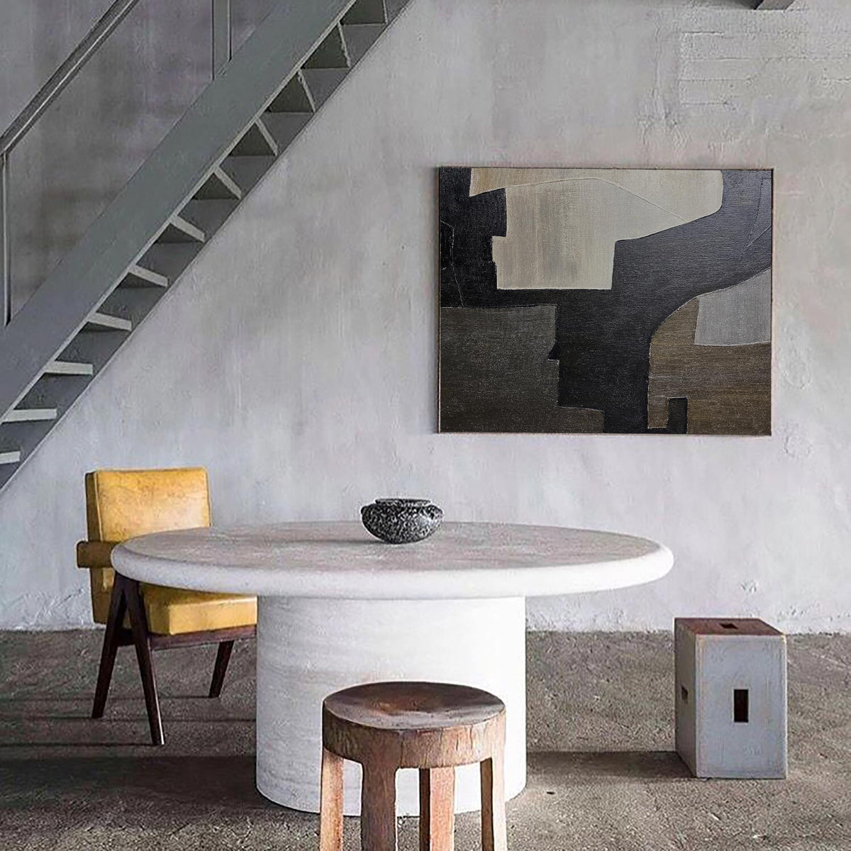 Minimalist Black Beige Geometric Abstract Painting