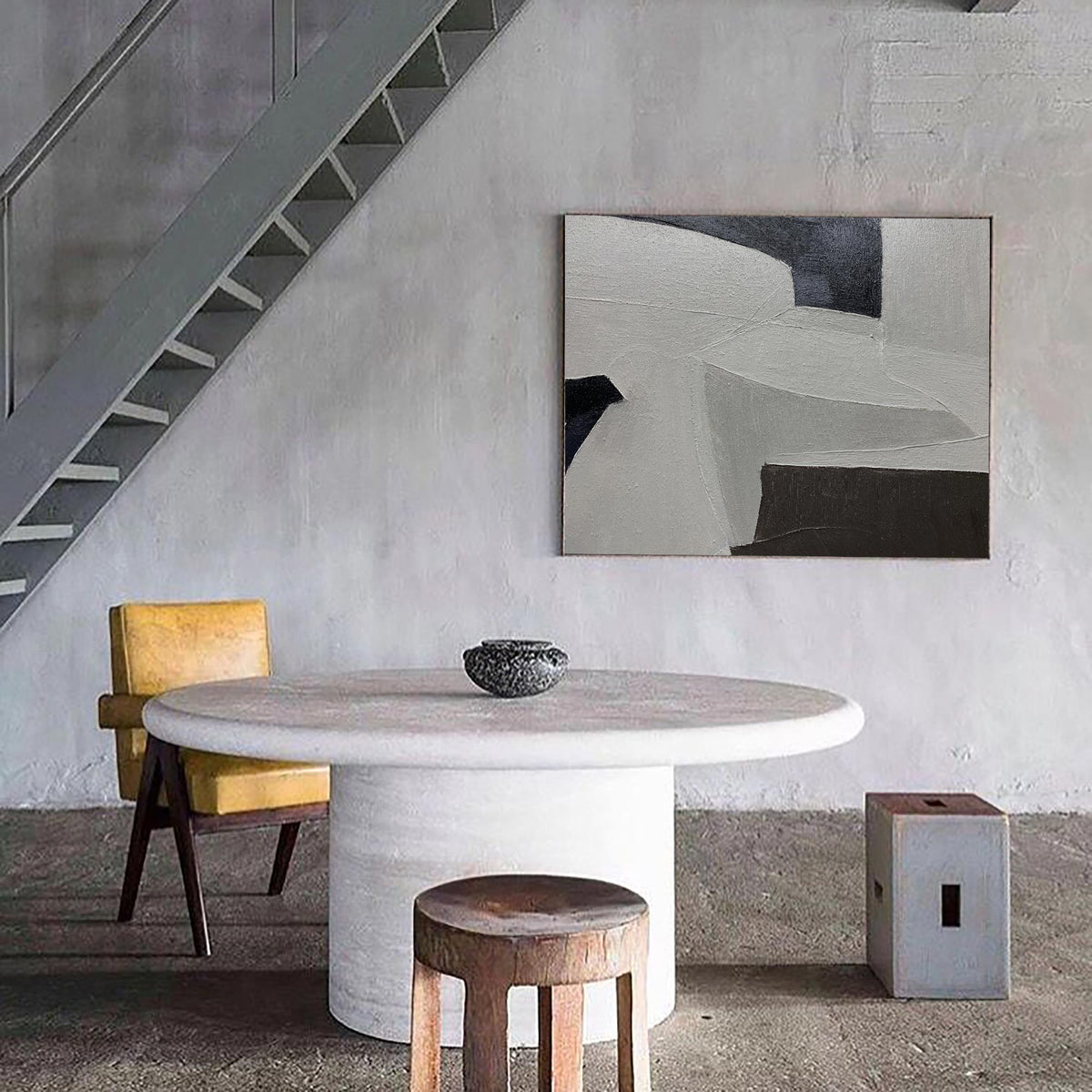 Minimalist Neutral Geometric Abstract Oil Painting