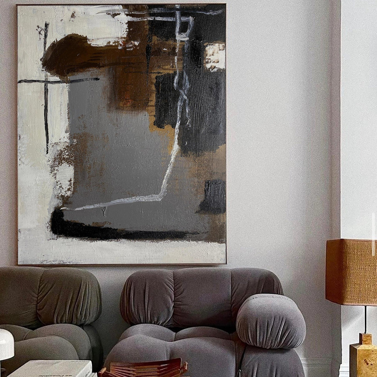 Industrial Neutral Abstract Painting Vertical