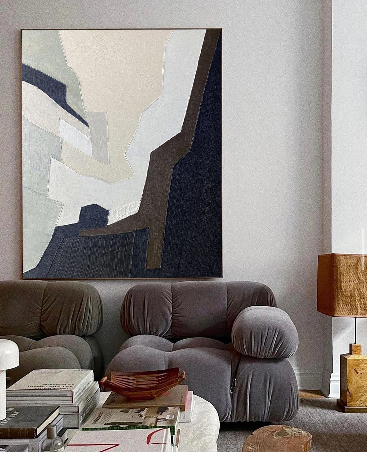 Black  Beige Geometric Abstract Canvas