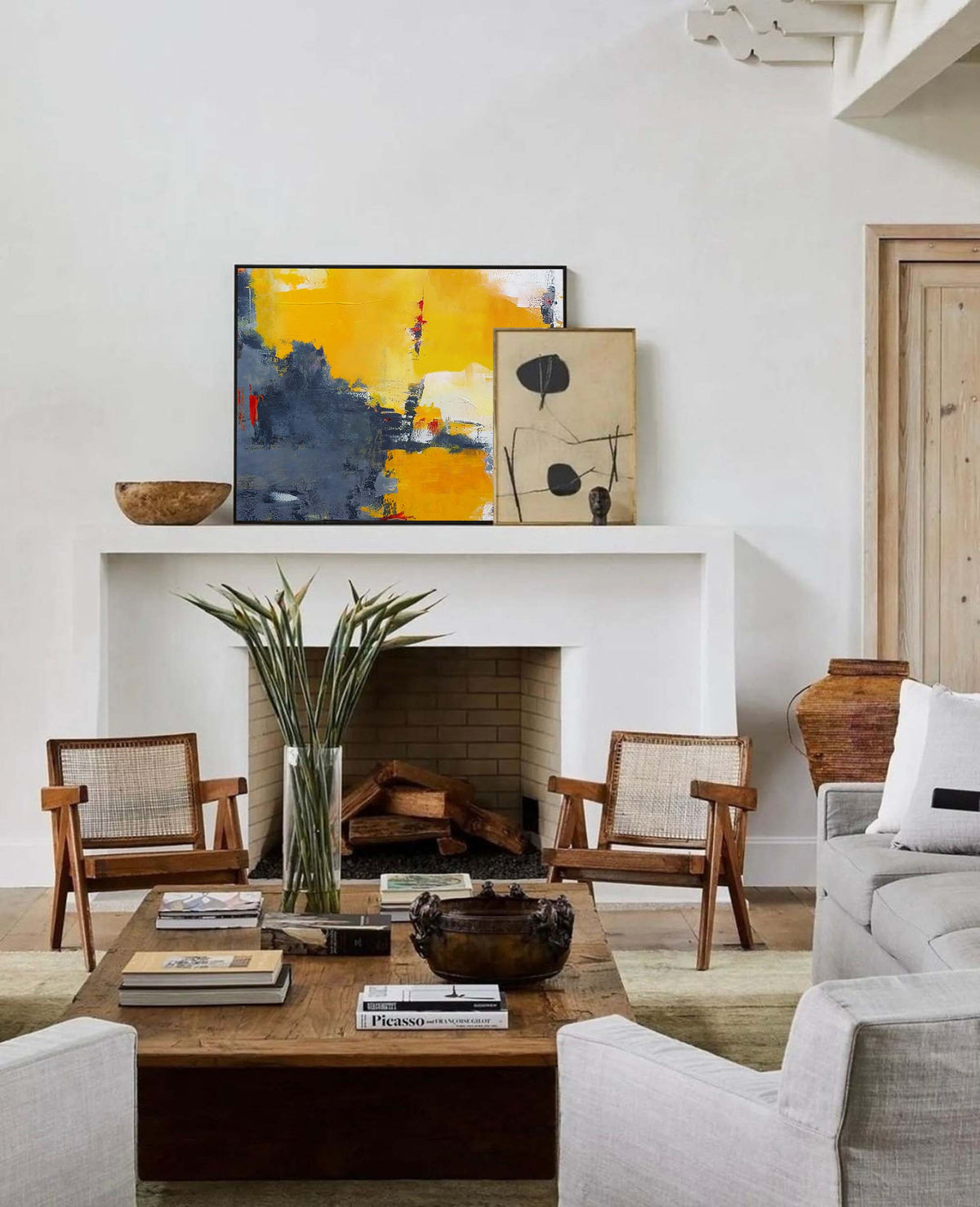 Yellow Gray Red Oil Painting Hand Painted