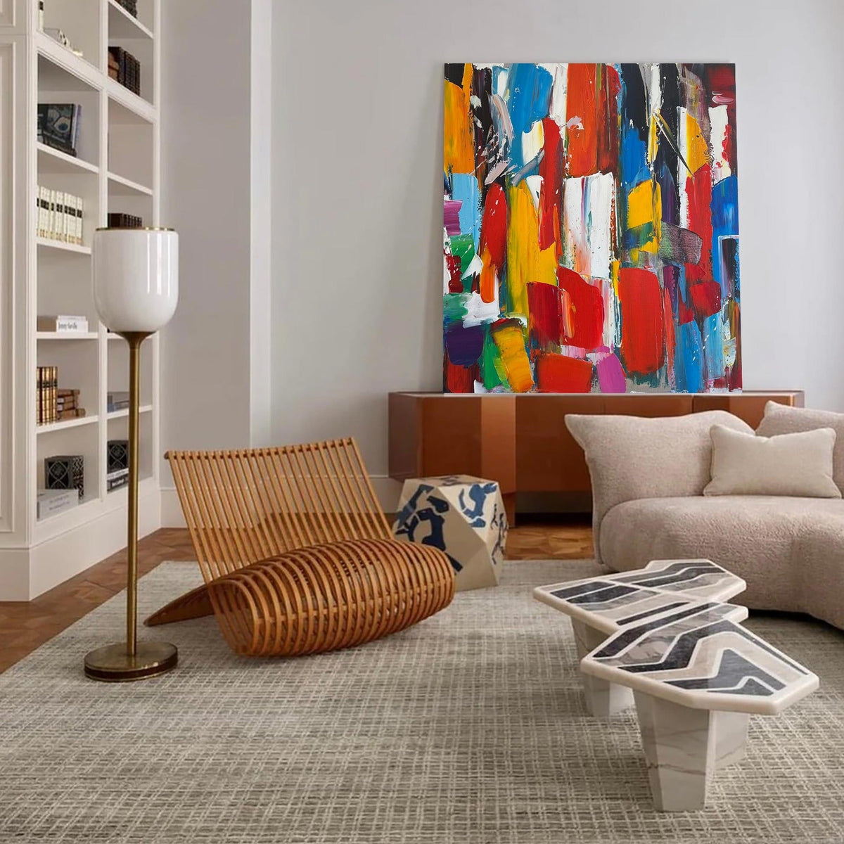 Vibrant Primary Color Geometric Abstract Oil Painting