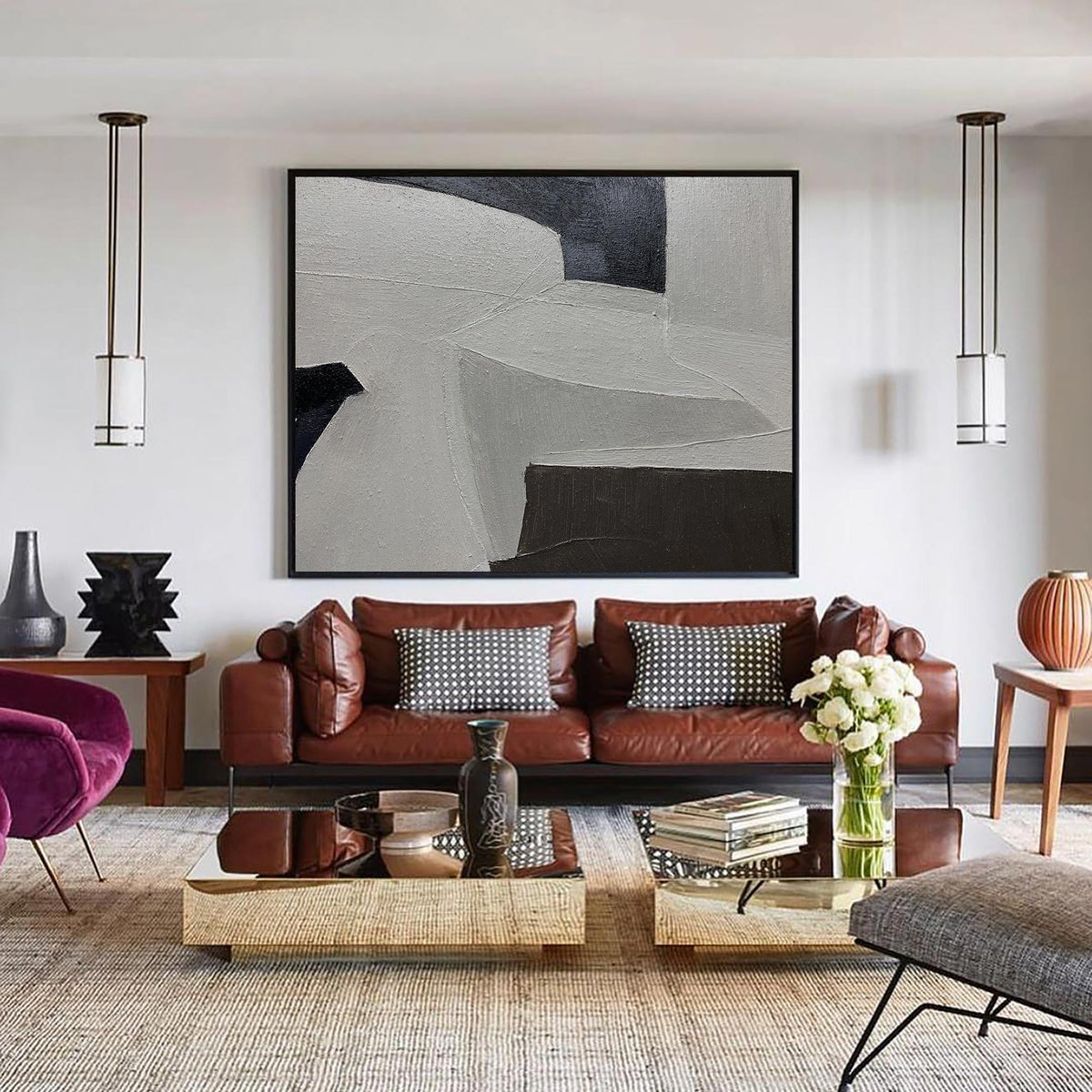 Minimalist Neutral Geometric Abstract Oil Painting