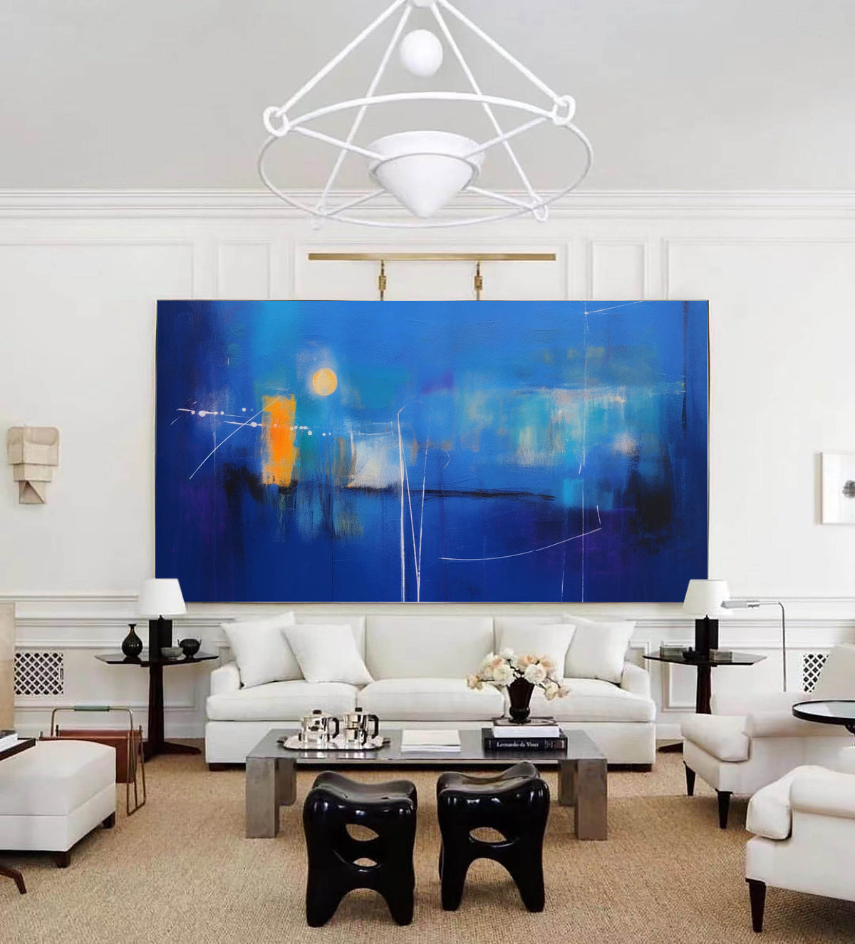 Expressionist Panoramic Twilight Painting Deep Blue