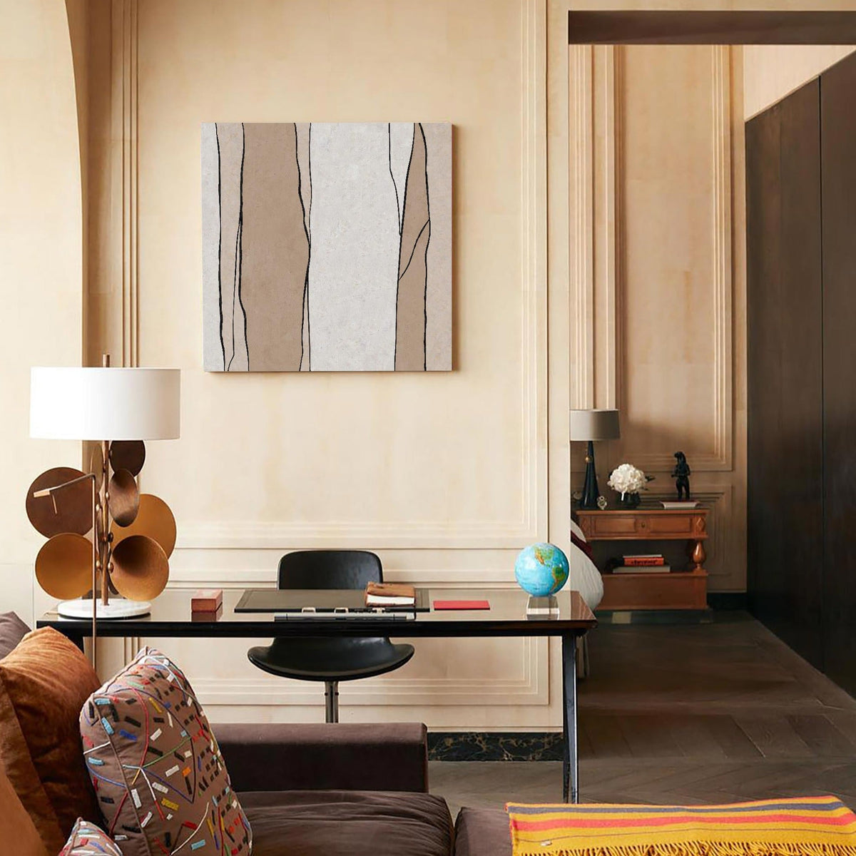 Minimalist Beige Black Line Pattern Painting