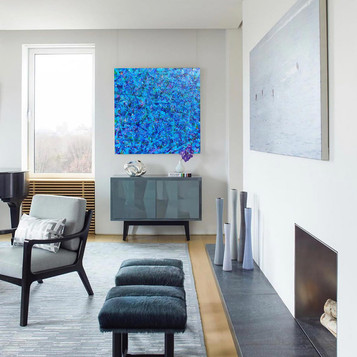 Vibrant Blue Expressionist Oil Painting Square