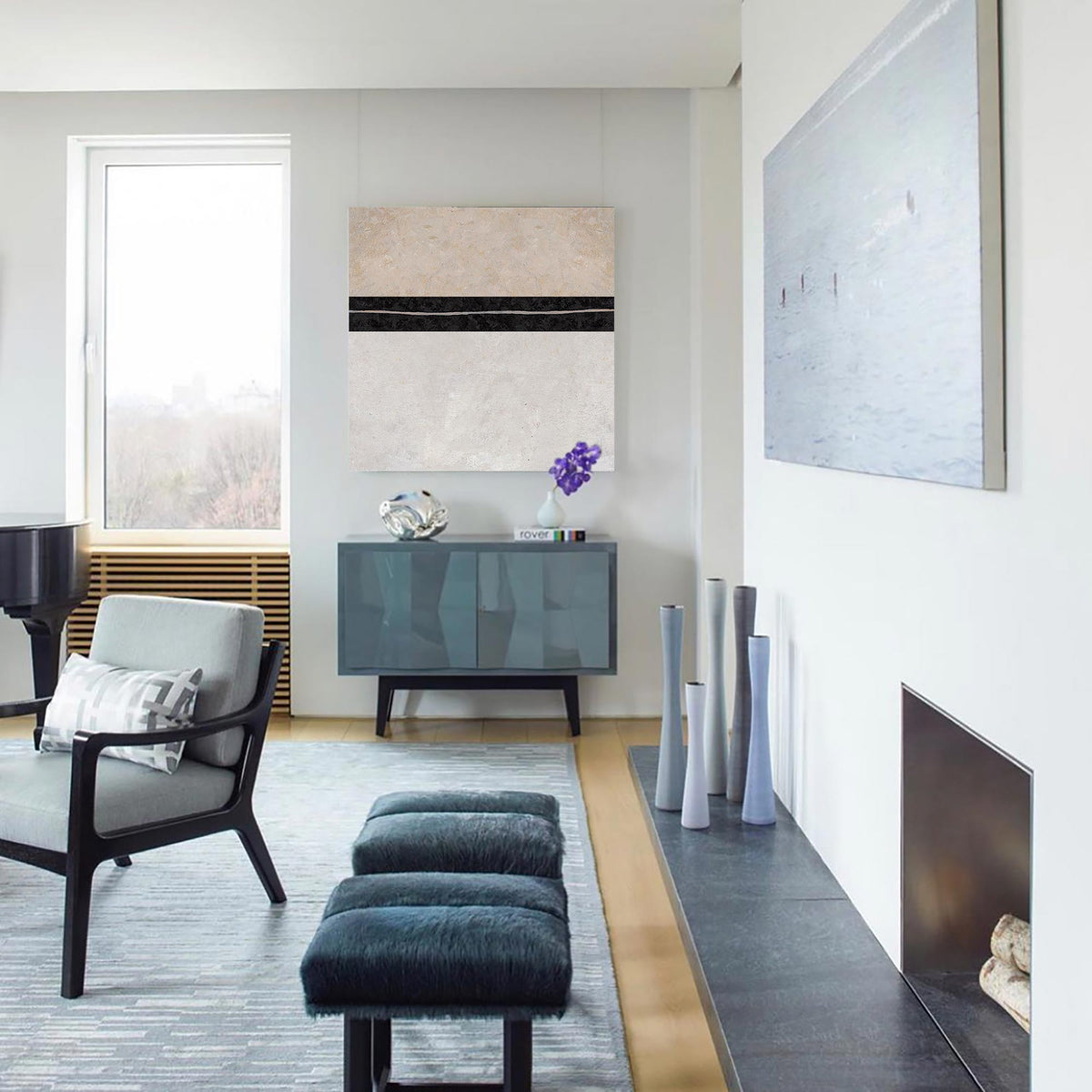 Minimalist Horizontal Line Abstract Oil Painting
