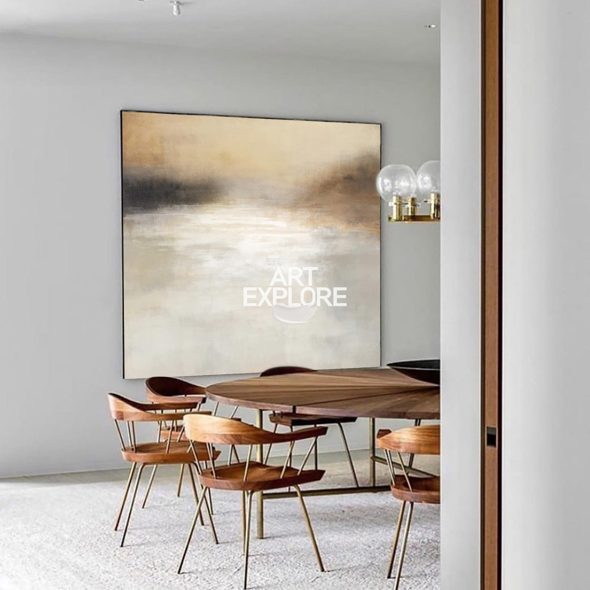 Misty Neutral Horizon Abstract Landscape Wall Art