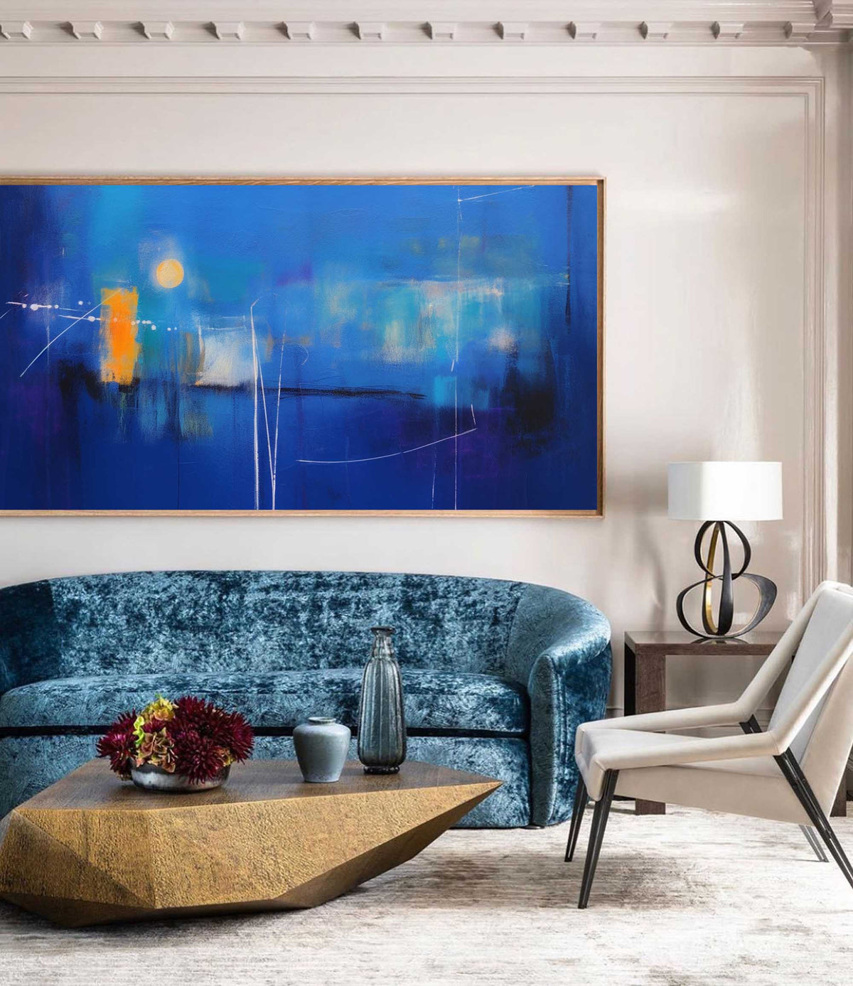 Expressionist Panoramic Twilight Painting Deep Blue