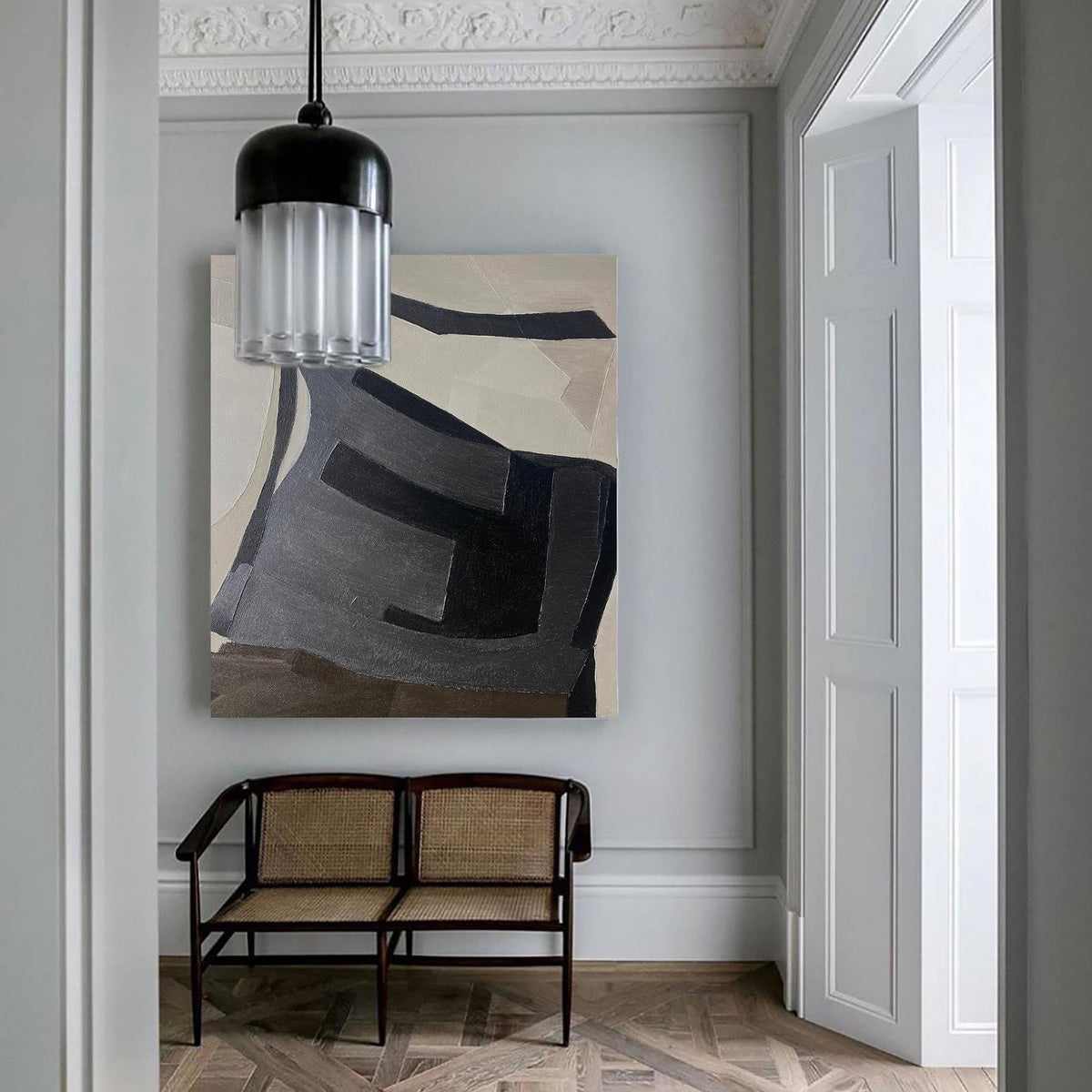 Minimalist Neutral Geometric Abstract Oil Painting