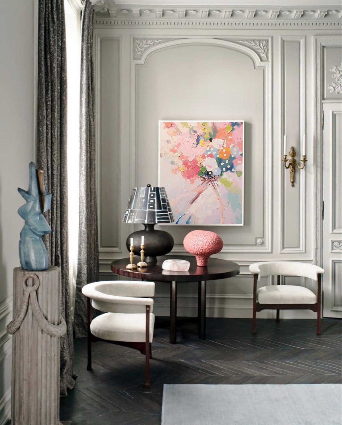 Impasto Textured Floral Bouquet Painting Soft Pink