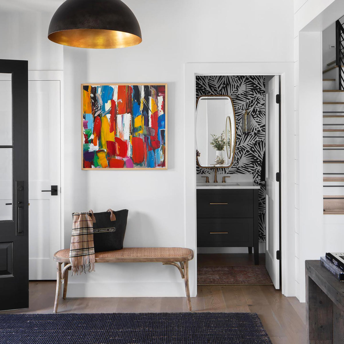 Vibrant Primary Color Geometric Abstract Oil Painting