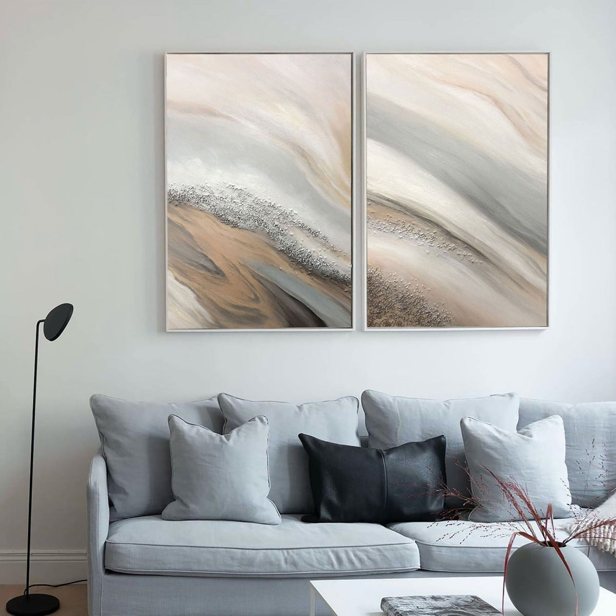 Textured Coastal Dunes Diptych Painting