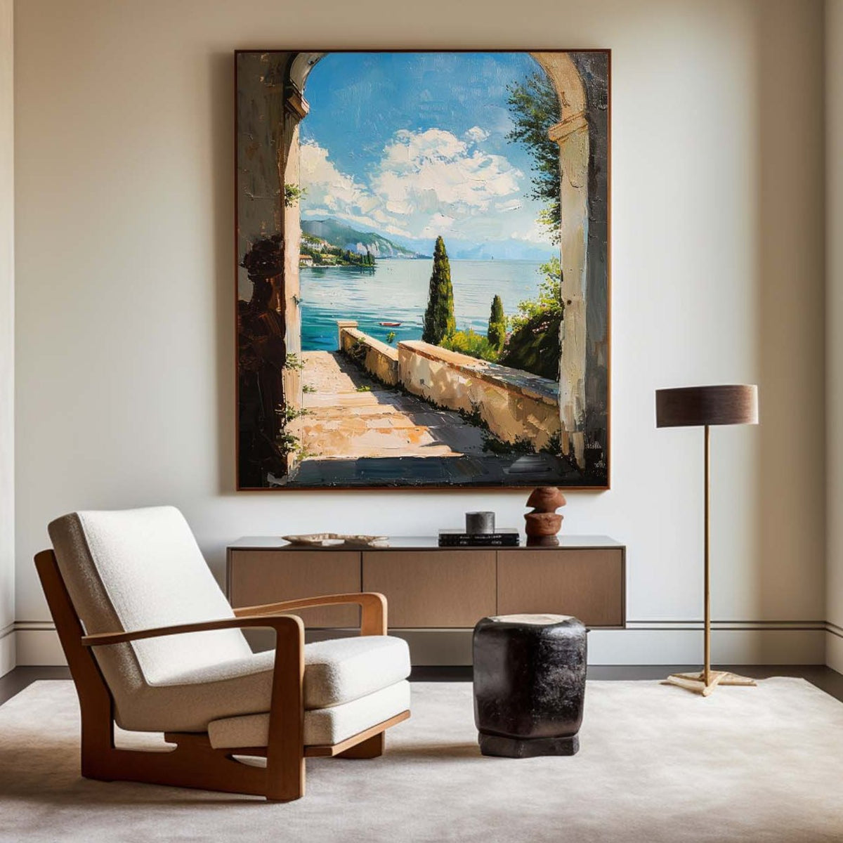 Theo Mediterranean Arch Lake Canvas Art