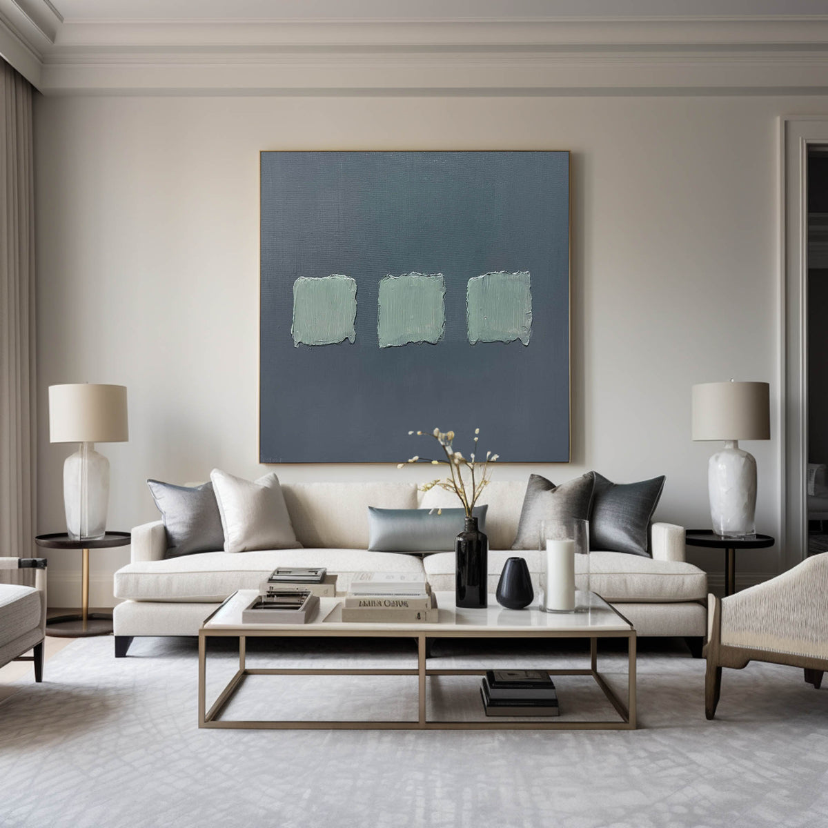Wall Art Sage Green Textured Squares on Grey Abstract Minimalist Texture Bedroom