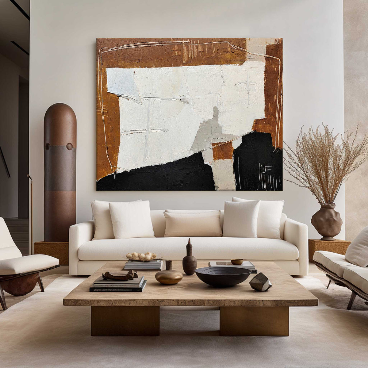 Warm Neutral Geometric Abstract Oil Painting