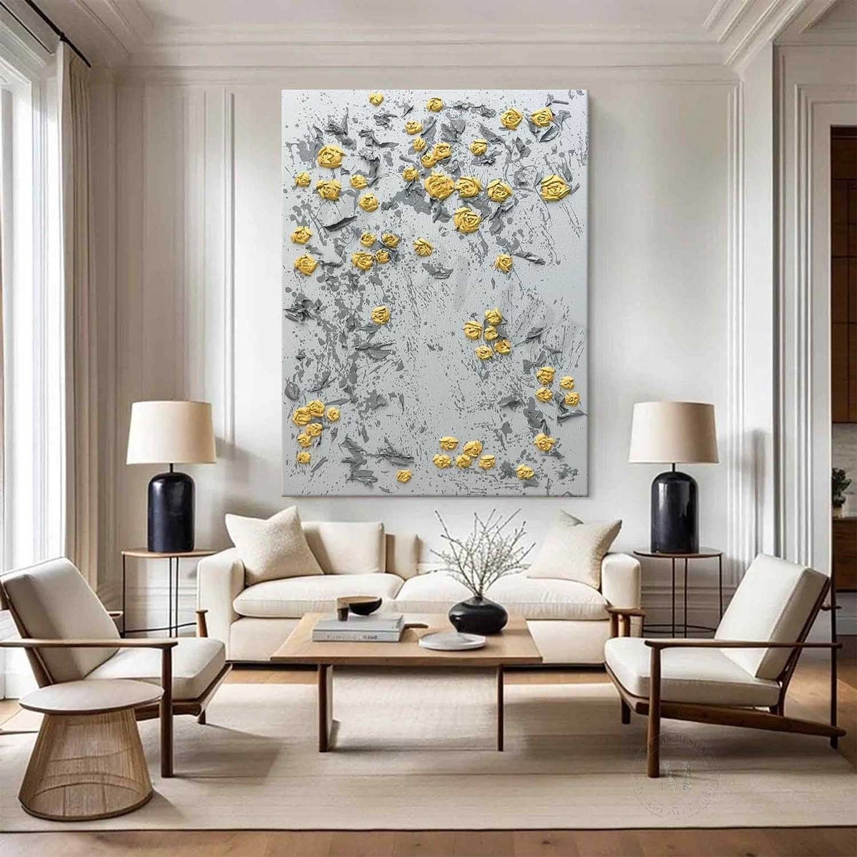 Wall Art Vertical 3D Impasto Yellow Rose