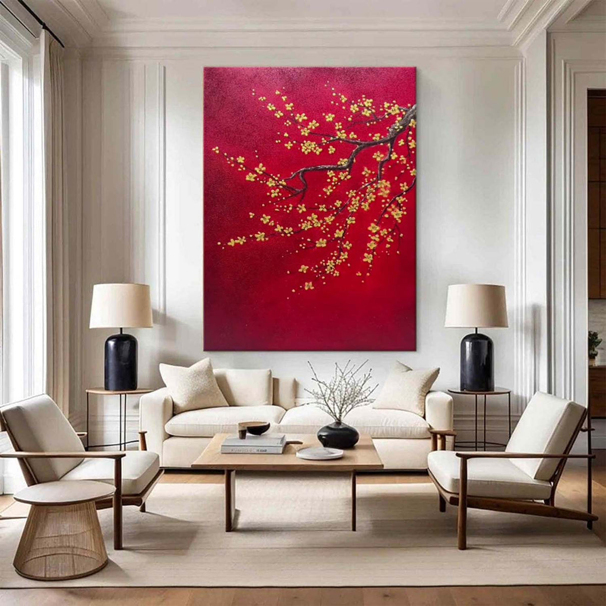 Landscape Red Background Plum Blossom Painting