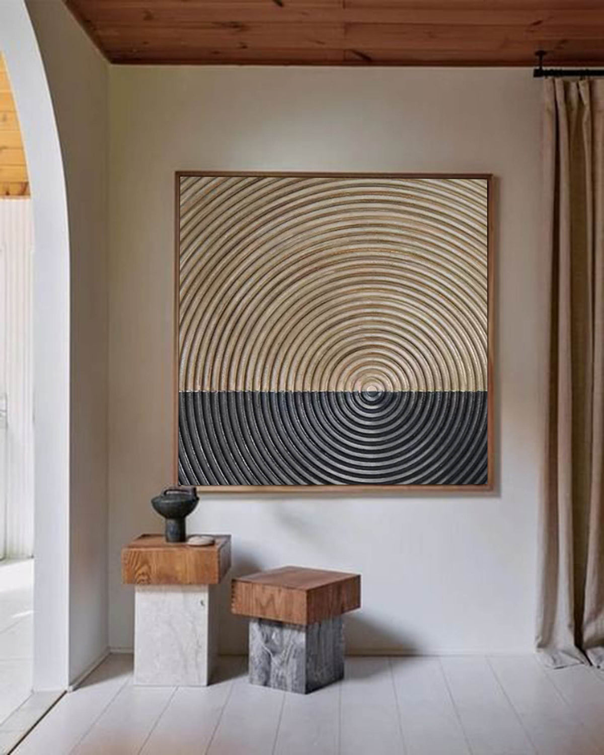 Minimalist 3D Textured Concentric Circles Wall Art
