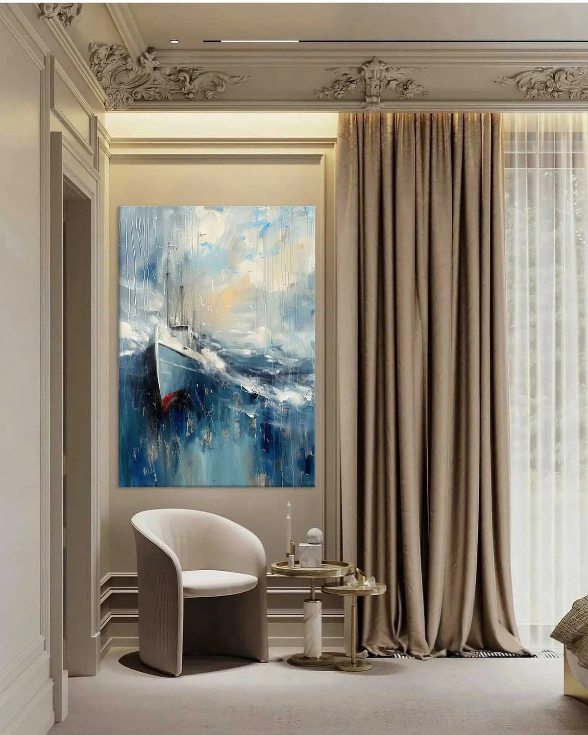Wall Art Vertical Abstract Sailing Boat