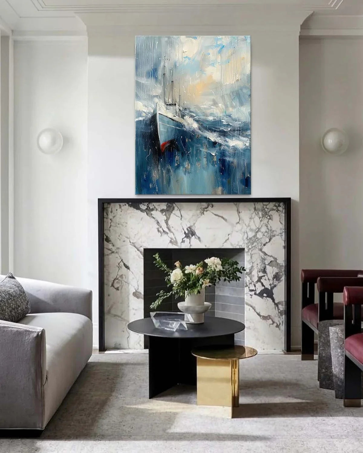 Wall Art Vertical Abstract Sailing Boat