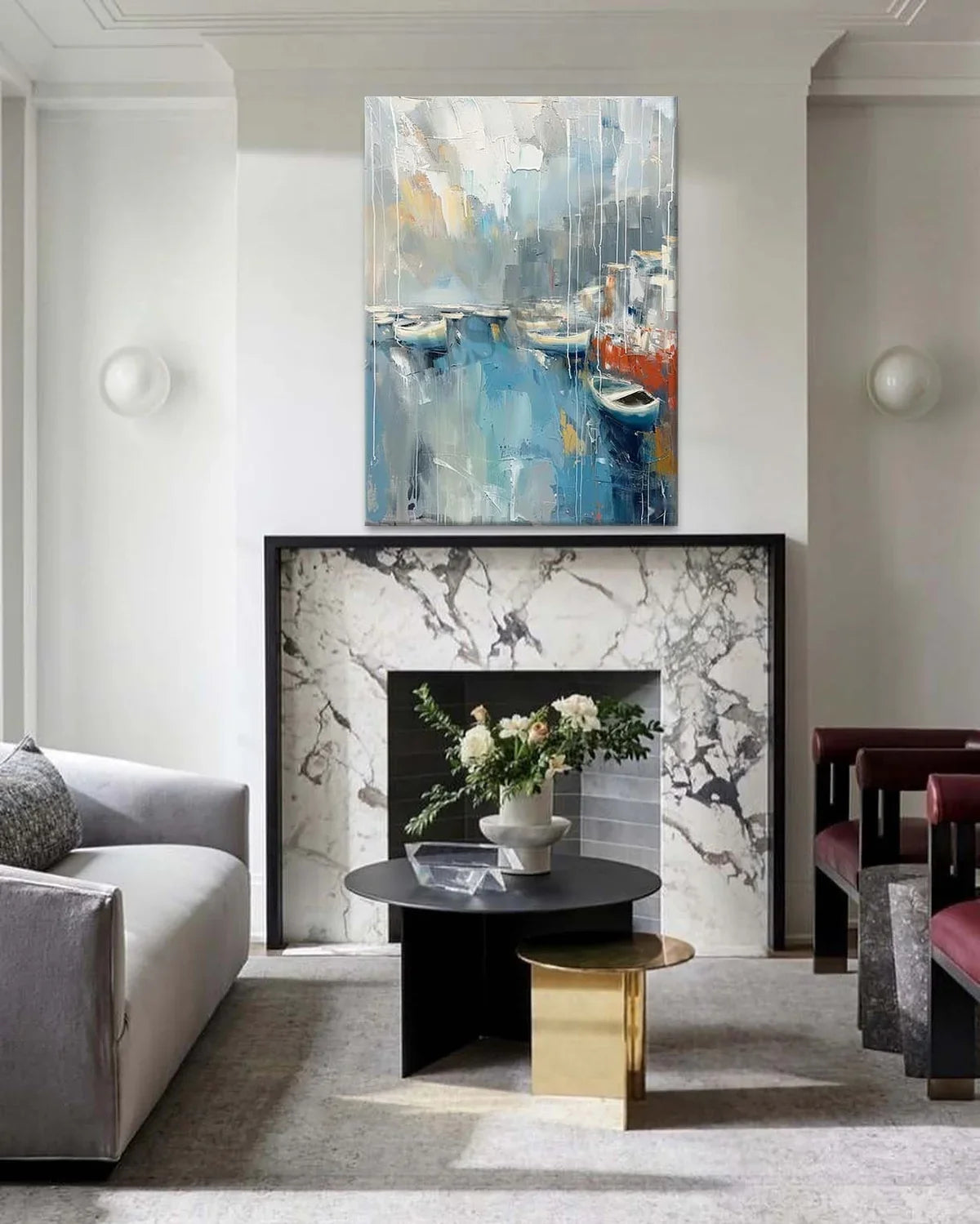 Wall Art Vertical Abstract Coastal Harbor