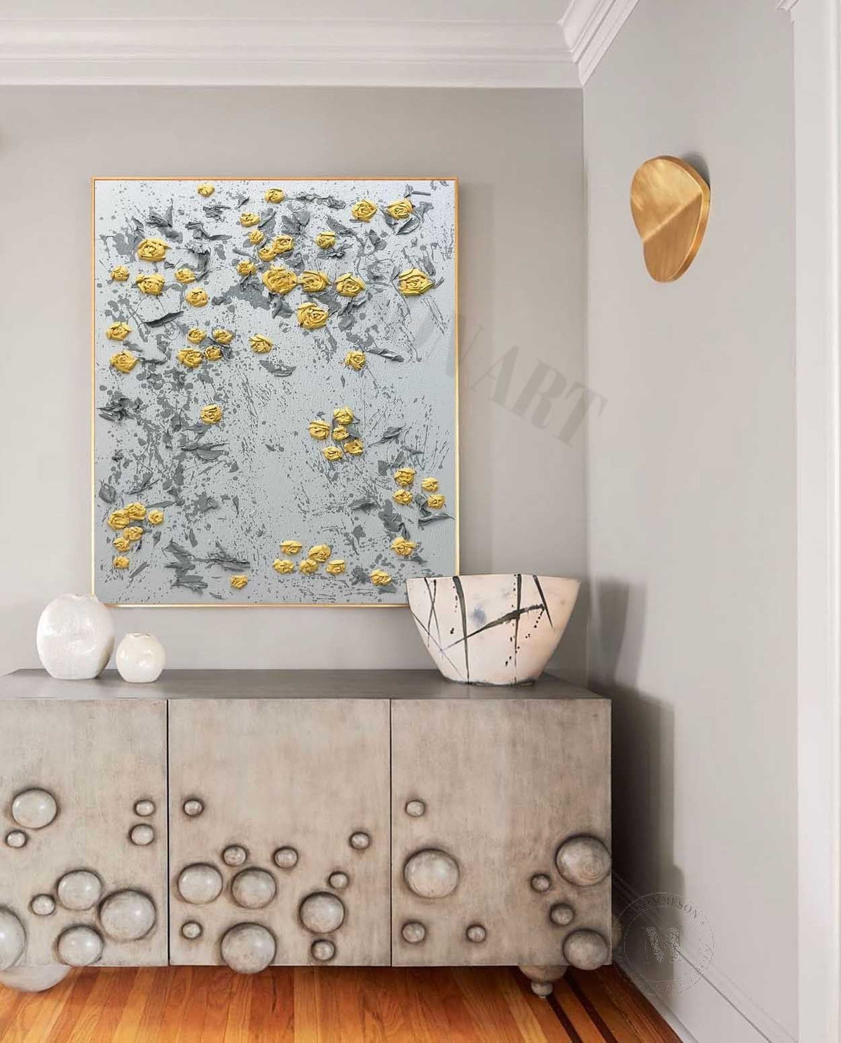 Wall Art Vertical 3D Impasto Yellow Rose