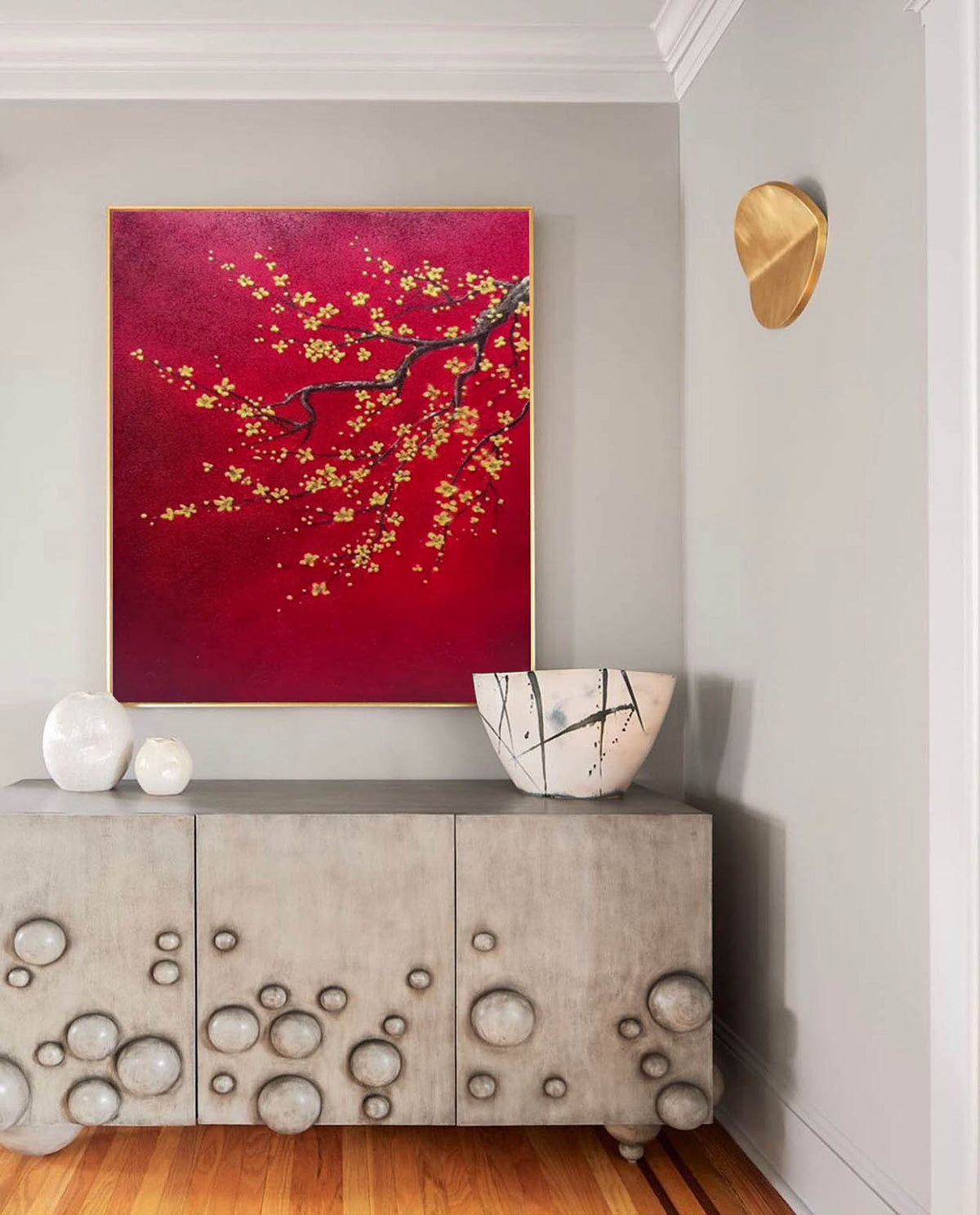Landscape Red Background Plum Blossom Painting