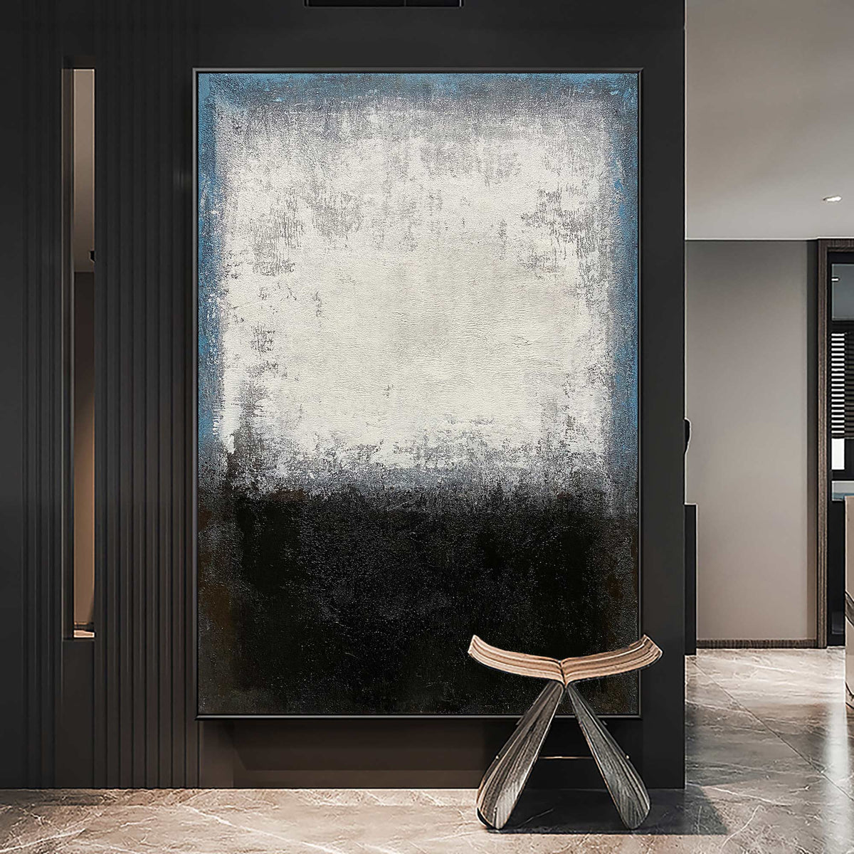 Minimalist Indigo Edge Abstract Oil Painting