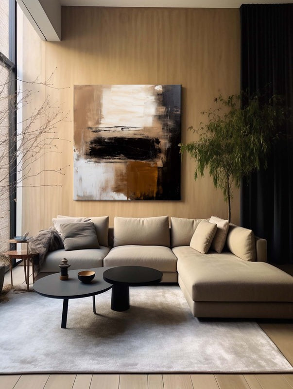 Wall Art Abstract Black Beige Painting