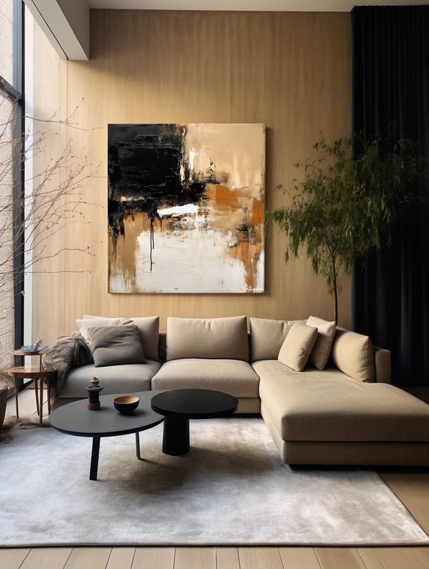 Wall Art Abstract Black Beige Painting