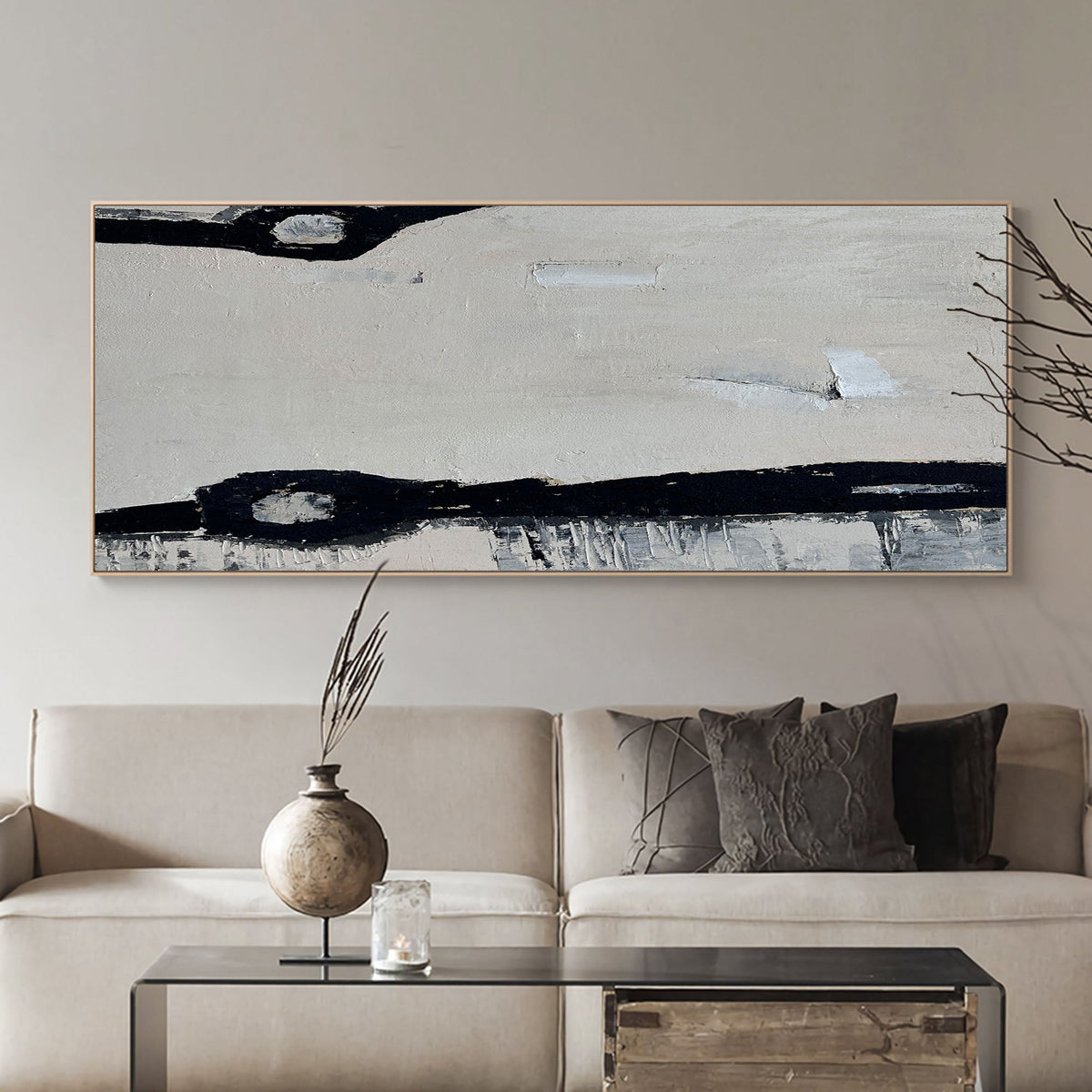 Minimalist Beige Grey Abstract Oil Painting