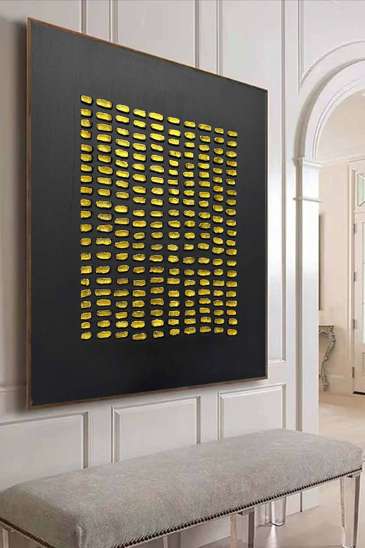 Wall Art Gold Dotted Modern Geometric Abstract Metallic
