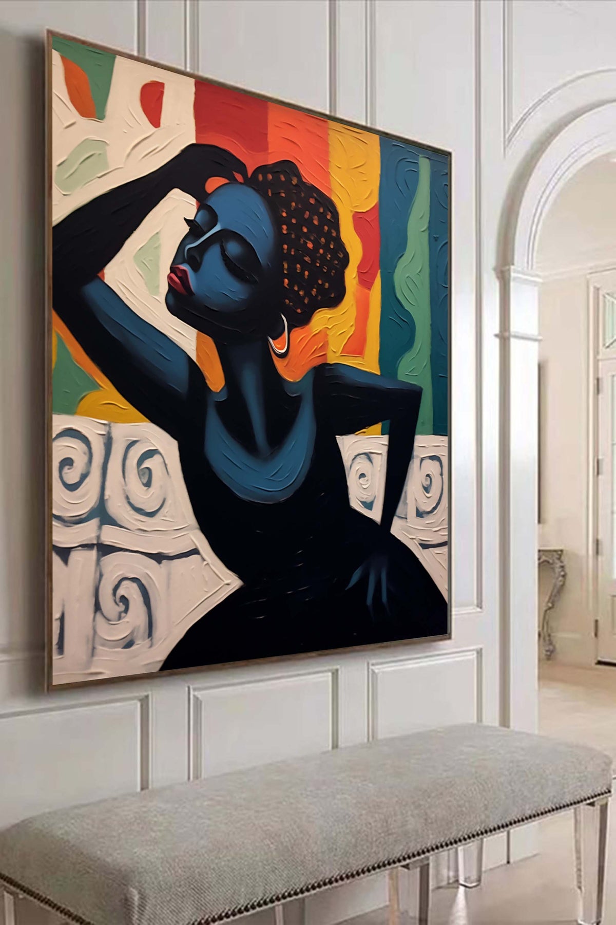 Vibrant Black Woman Portrait 3D Impasto Painting
